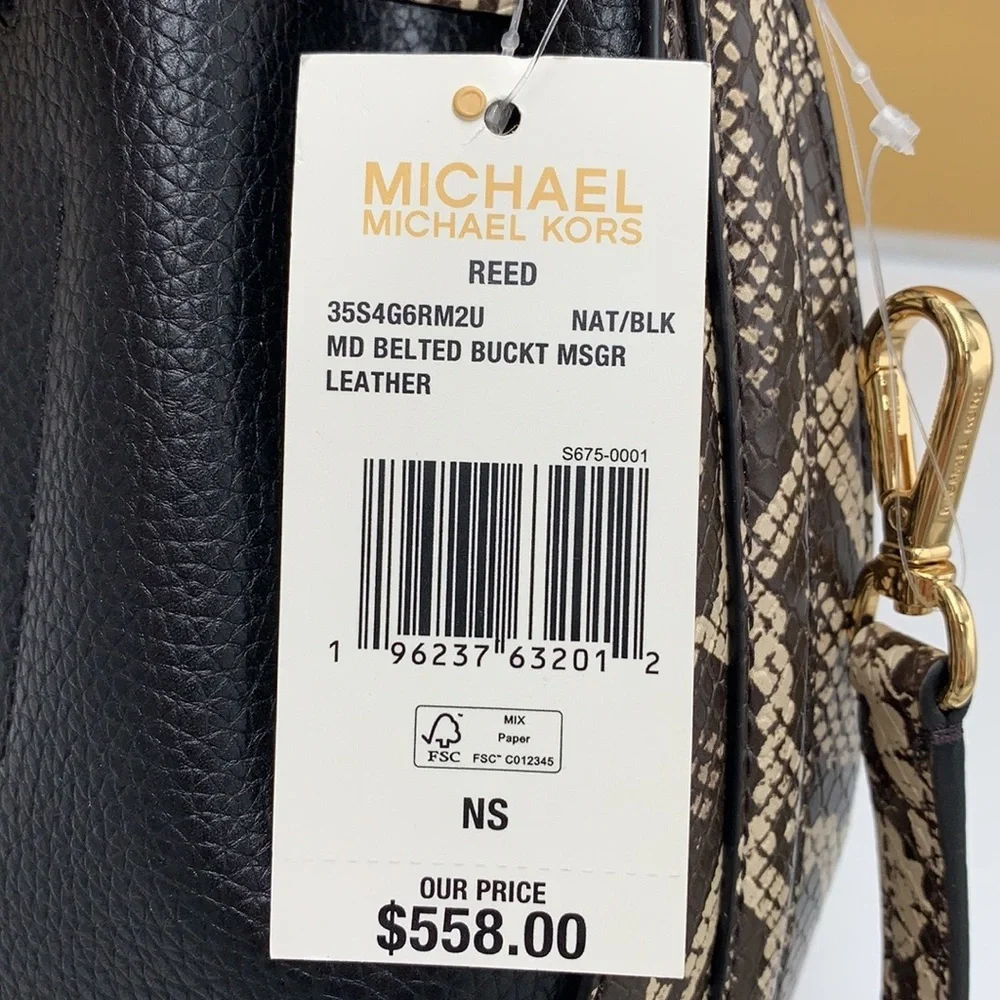 MICHAEL KORS  Reed Md Pebbled Leather Belted Bucket Messenger Satchel Crossbody